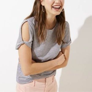 NEW LOFT OPEN SLEEVE SCOOP NECK STRIPED TEE